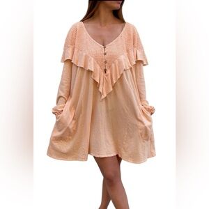 FP Beach Oversized Peachy Pink Aurora Ruffle Mini Dress Small